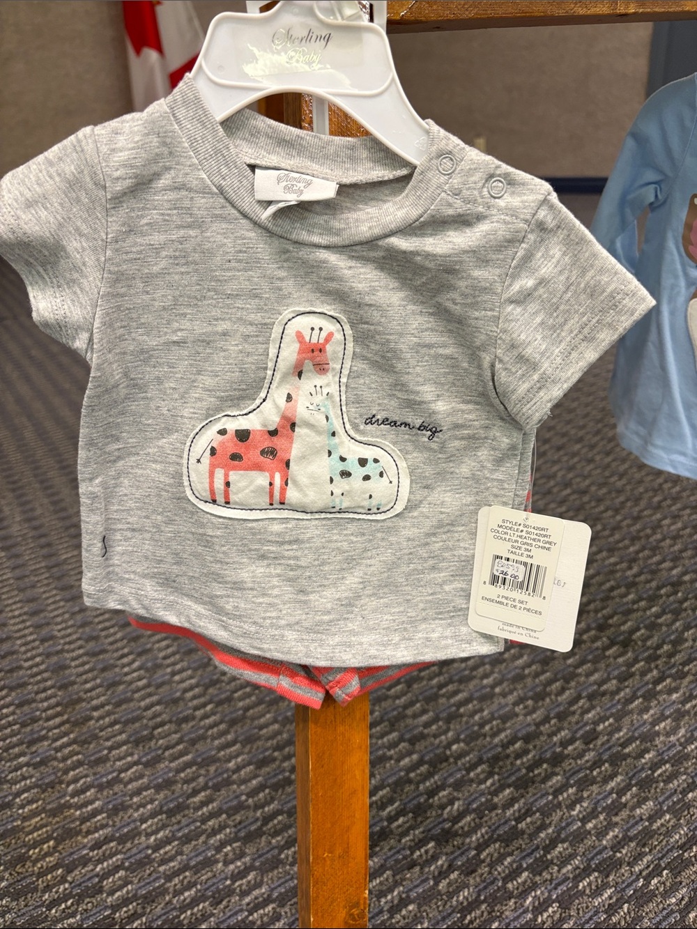 Gray Short-Sleeve Baby Tee with Giraffe Motif